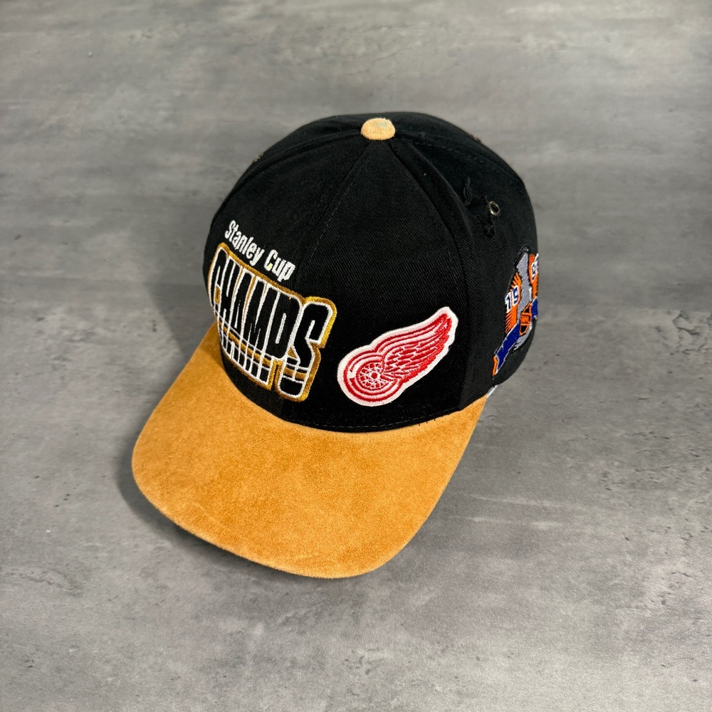 Vintage Starter Detroit Red Wings Hat Mens Black Suede Stanley Cup Champs NHL‎